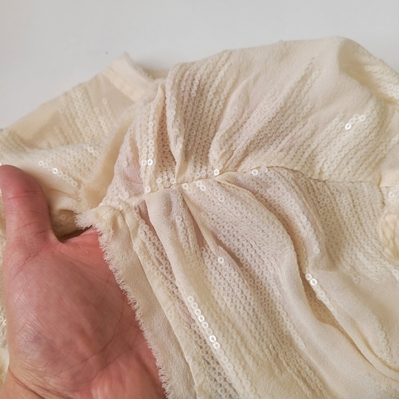 Brochu Walker Sheer Silk Chevron Sequins Pattern Blouse Small Shimmer Beige - Picture 14 of 15